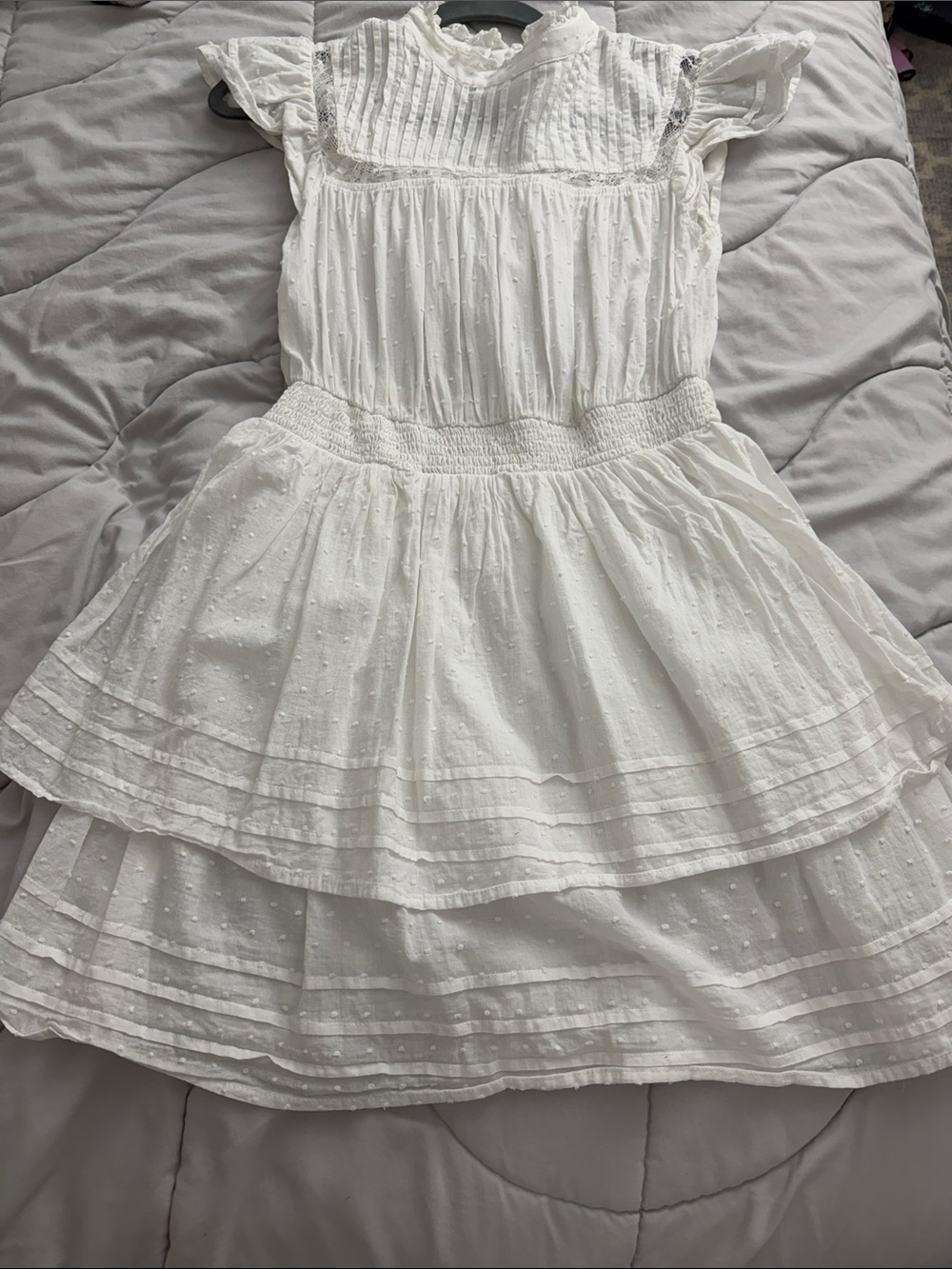 & Other Stories White Swiss Dot Ruffle Midi Dress